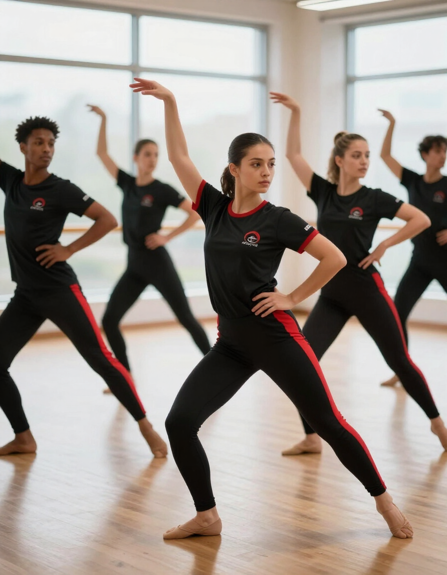 Dancers wearing branded XMotive studio apparel