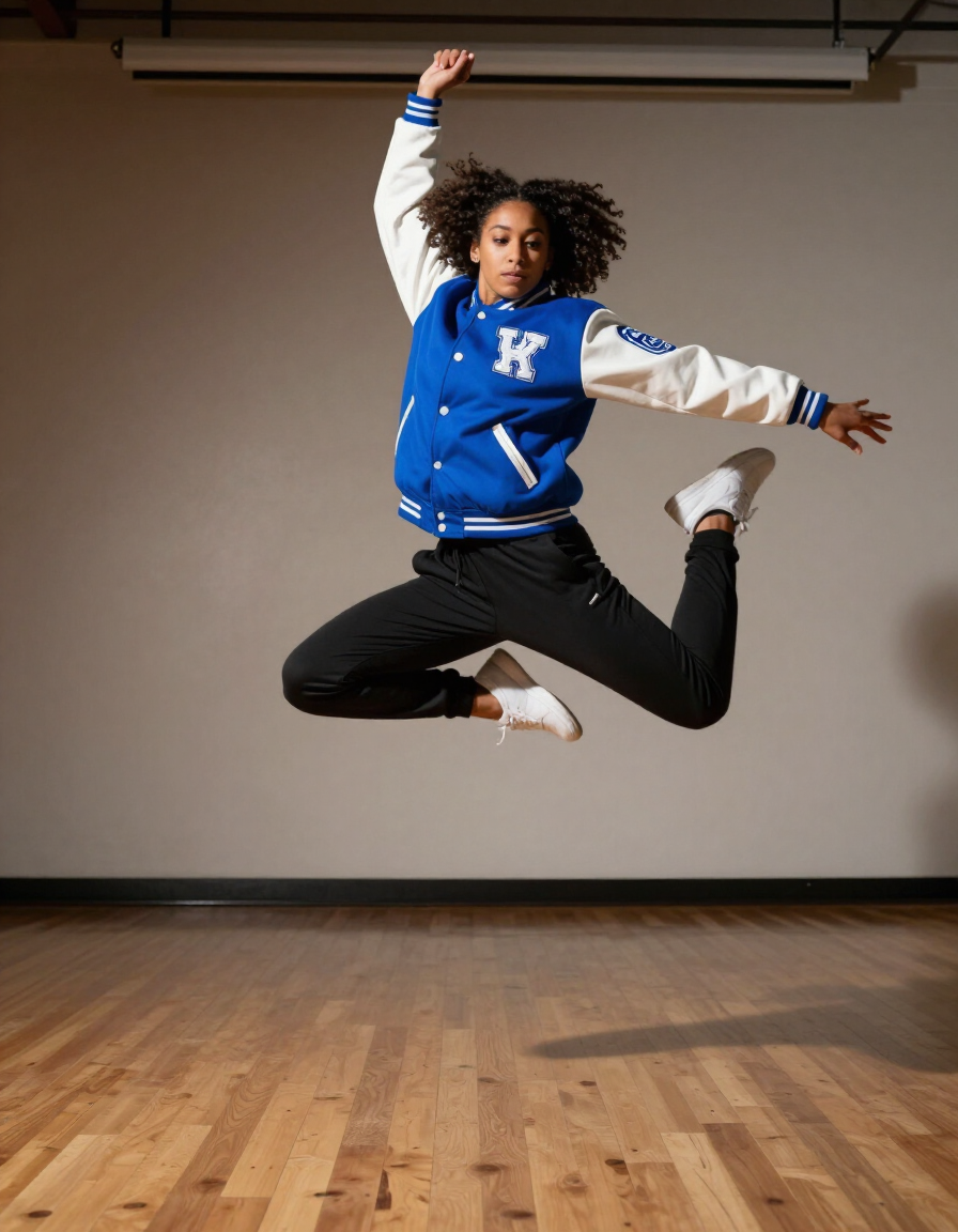 Dancer mid-jump in studio