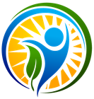 A colorful logo with a person and a leaf in a circle for Therapy Sprout