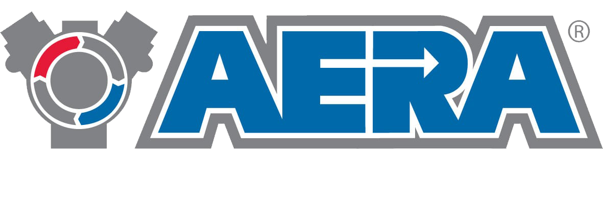 AERA logo in blue with a gray gear icon and red accent on a white background