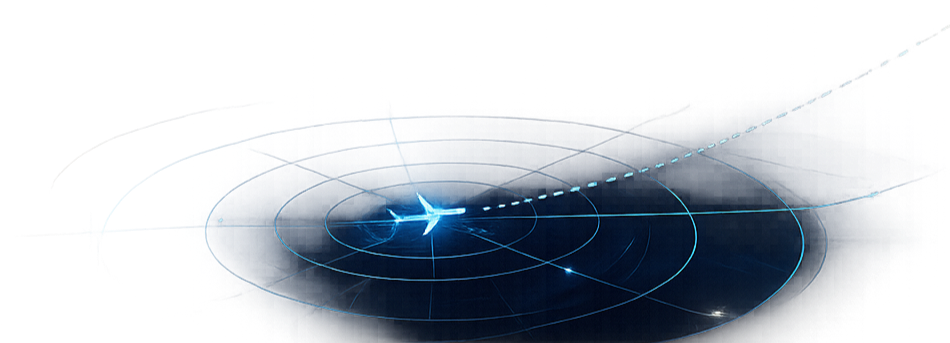 Abstract blue glowing light with a dark oval center and faint orbit-like lines on a white background