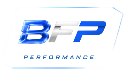 Blue and silver BFP logo with the word “PERFORMANCE” beneath it on a white background