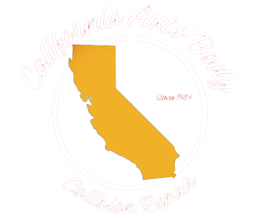 Golden silhouette map of California centered on a white background with faint circular text