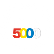 Colorful “5000” numerals on a white background, with overlapping red, yellow, blue, and gray 0s