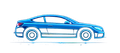 Blue sports car in side view on a white background