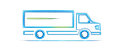 Blue delivery truck icon on a white background