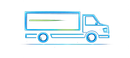 Blue outline of a delivery truck in side view on a white background