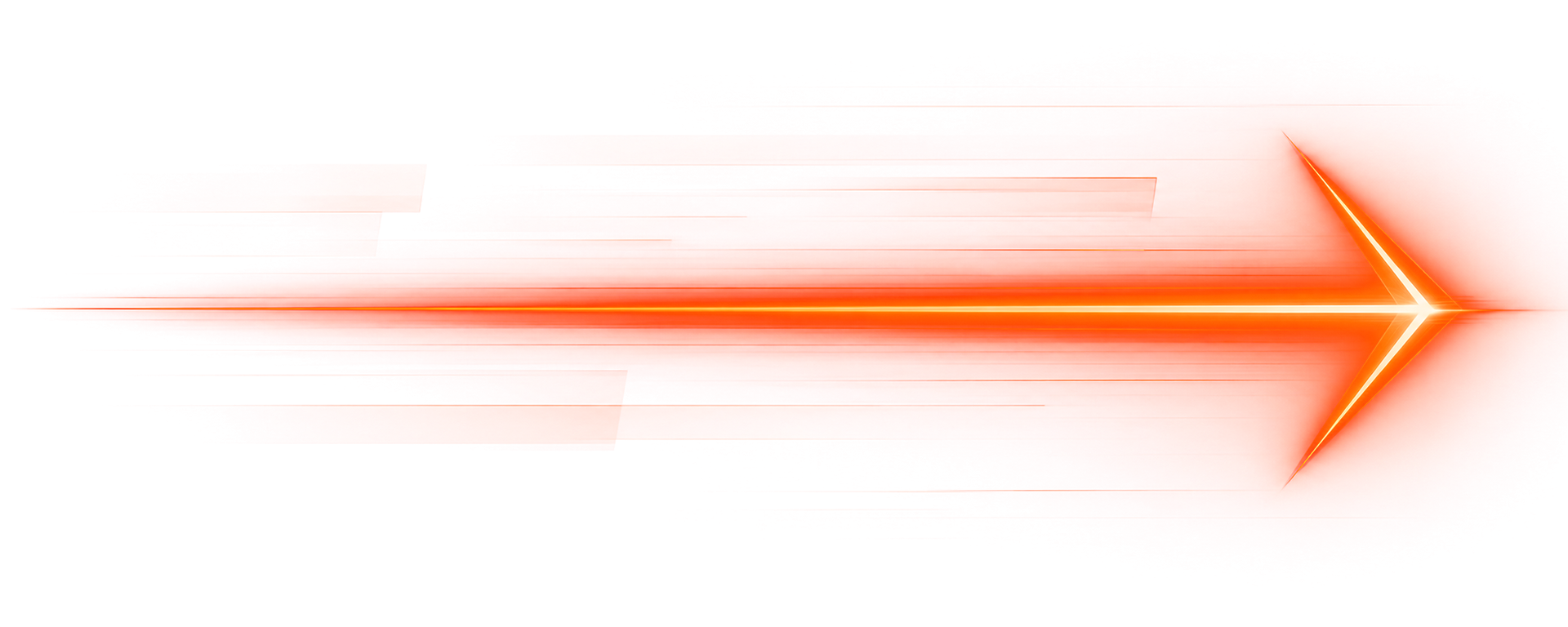 Glowing orange right-pointing arrow with motion trails on a white background
