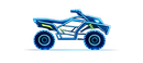 Blue futuristic ATV side view with glowing wheels on a white background