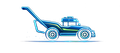 Blue futuristic utility vehicle with a long rear arm, shown in side view on a white background