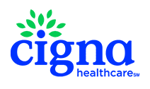 Cigna Healthcare logo in blue with a green leaf emblem