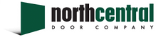 The logo for northcentral door company has a green door on it.