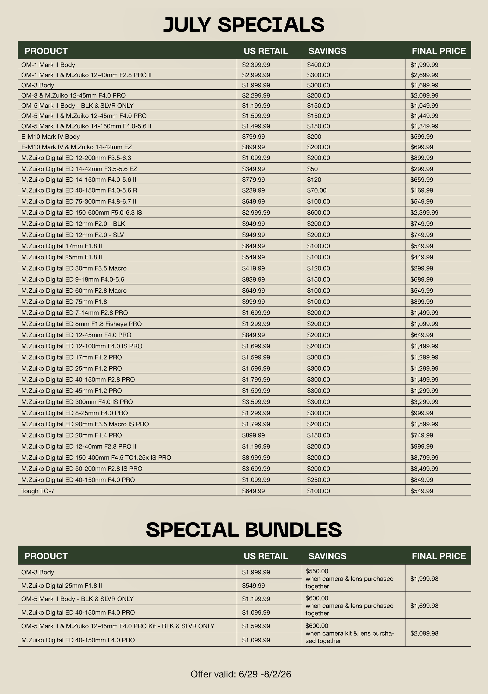 Save on OM System at Milford Photo