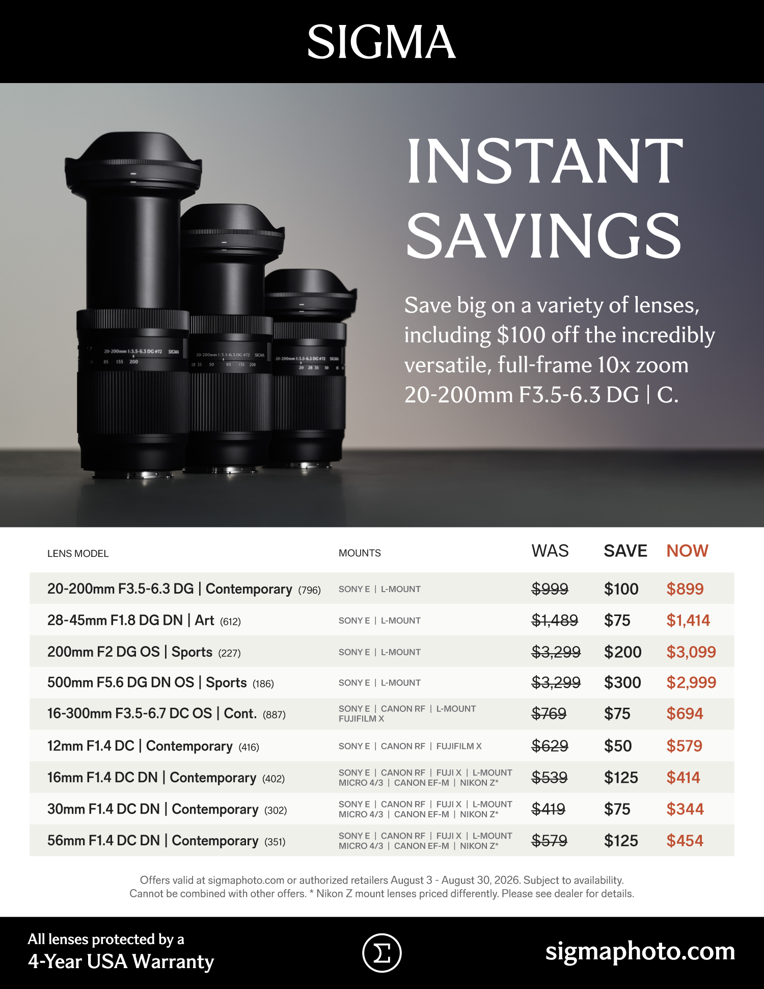 Save on SIGMA lenses at Milford Photo