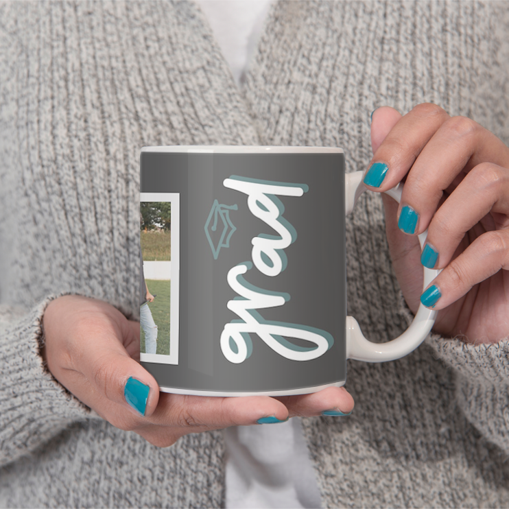 Custom graduation-themed photo mugs at Milford Photo