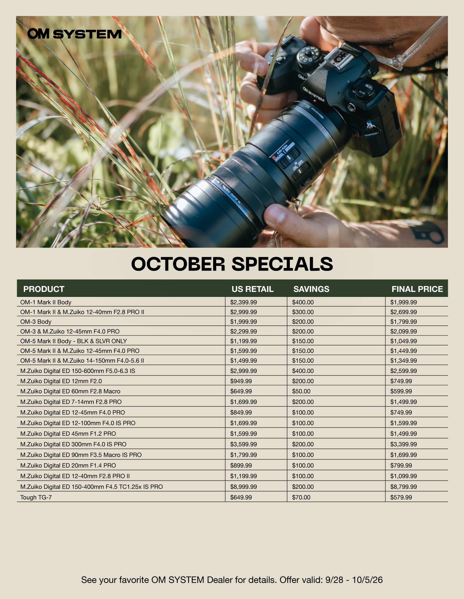 Save on OM SYSTEM at Milford Photo