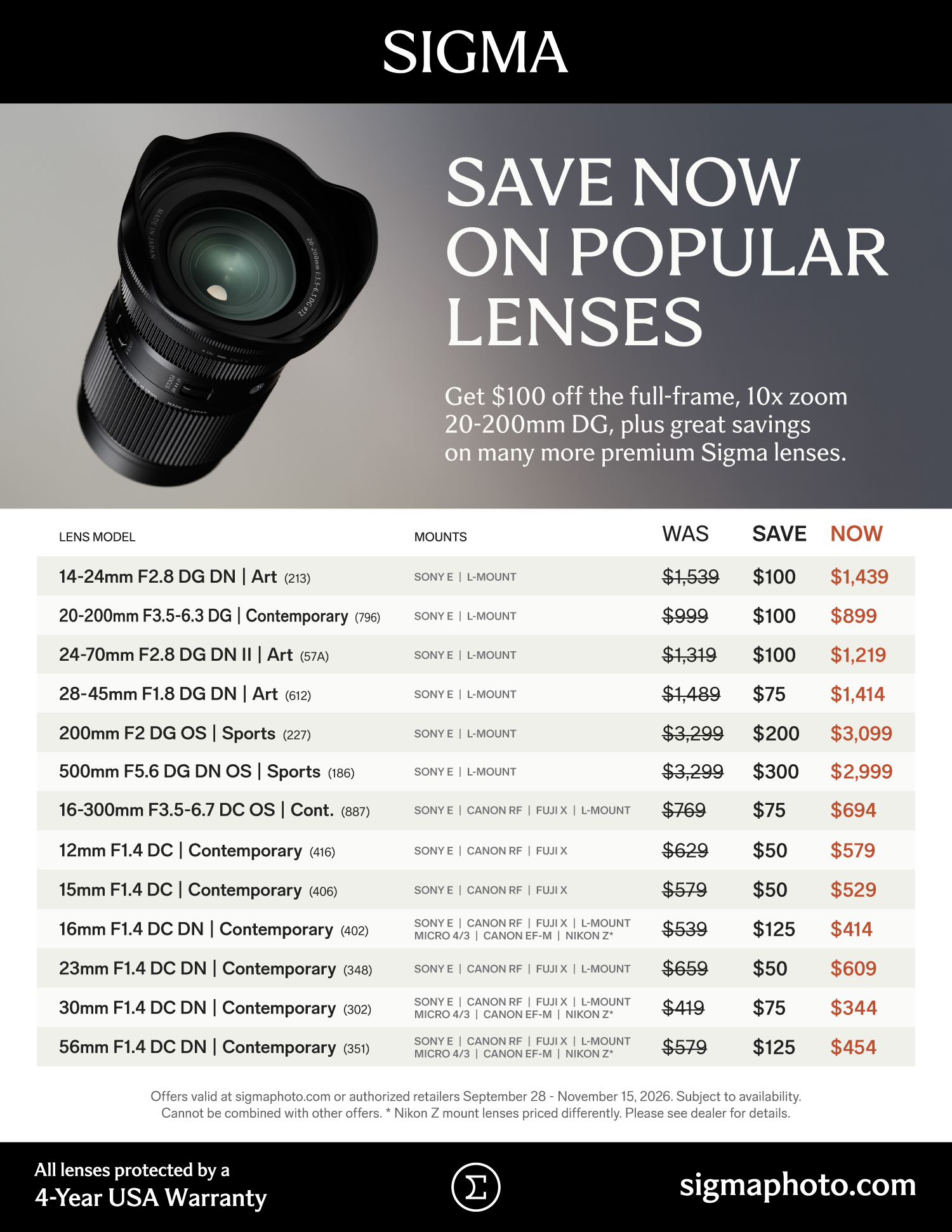 Save on SIGMA lenses at Milford Photo