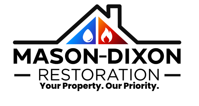 A logo for mason-dixon restoration your property , our priority.