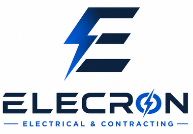 ElectrOn Electrical & Contracting logo in blue and white with lightning bolt emblem