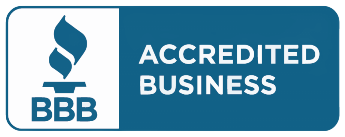 BBB Accredited Business badge with flame and text