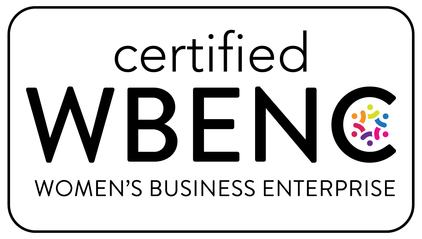 Certified WBENC logo. White box with black text: