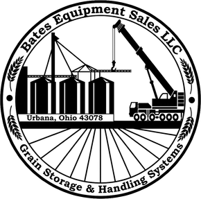 Bates Equipment Sales LLC logo with crane illustration and text for Urbana, OH storage, handling and processing equipment