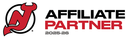 NJSHL Affiliate Partner 2024-25 logo with red and black stylized emblem and bold text