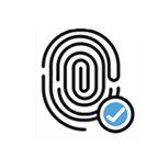Fingerprint with a blue checkmark, indicating verified access.