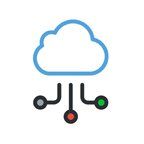 Cloud icon with three downward lines connected to circles of gray, red, and green.