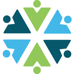 A snowflake made of blue and green triangles with circles in the middle.
