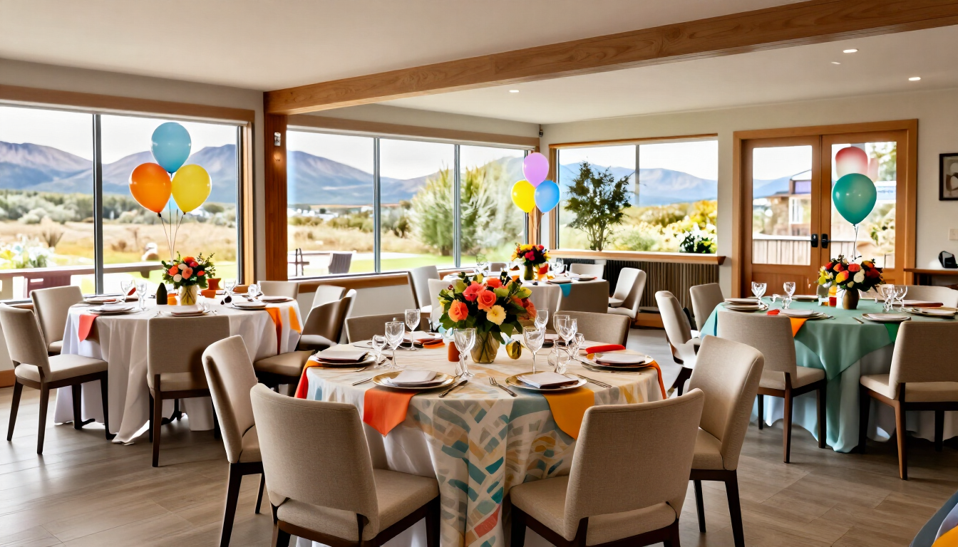 Salón amplio preparado para una celebración familiar