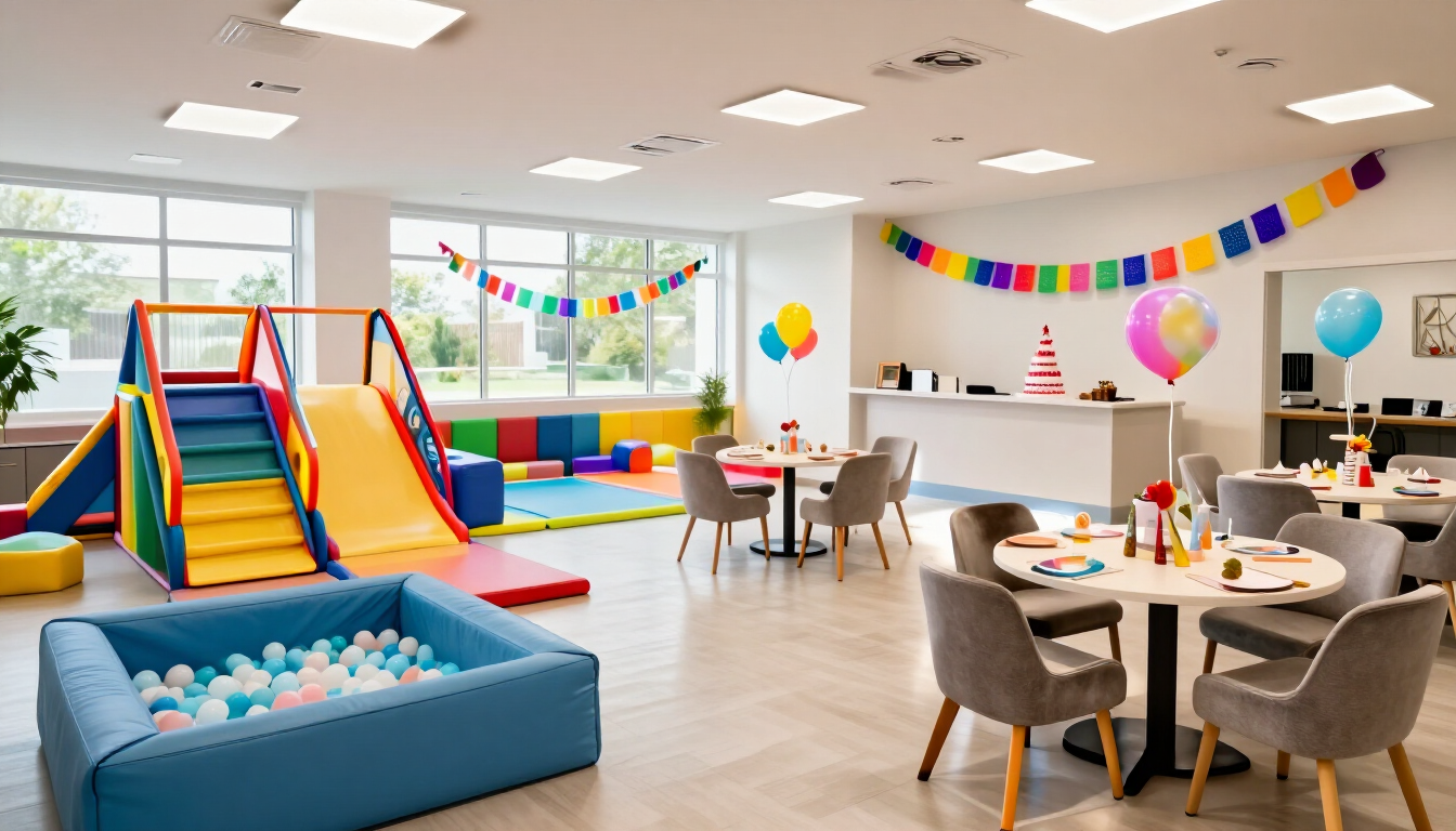 Salón infantil preparado para una celebración familiar