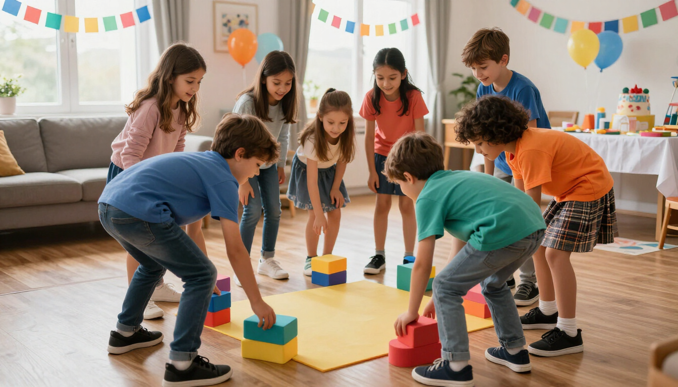 Grupo de chicos participando en una actividad cooperativa