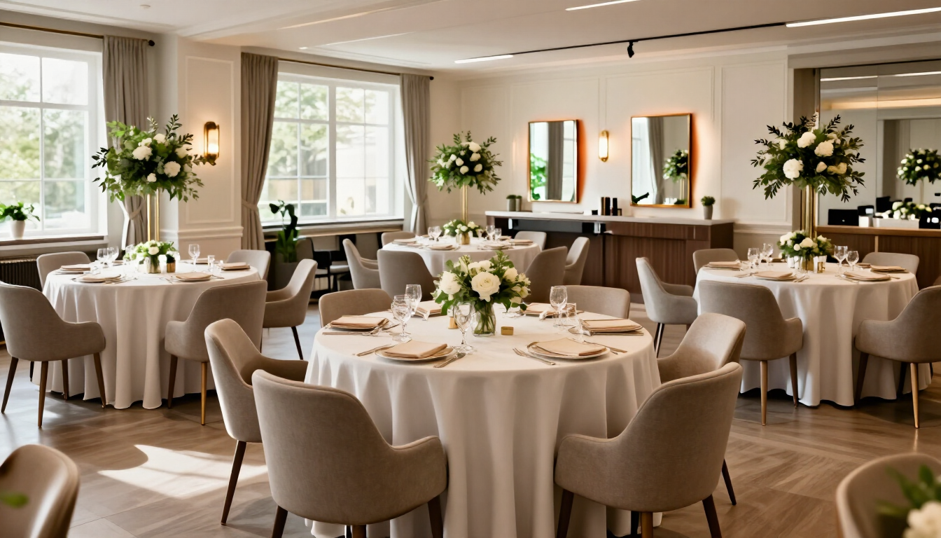 Salón preparado para un evento empresarial y social