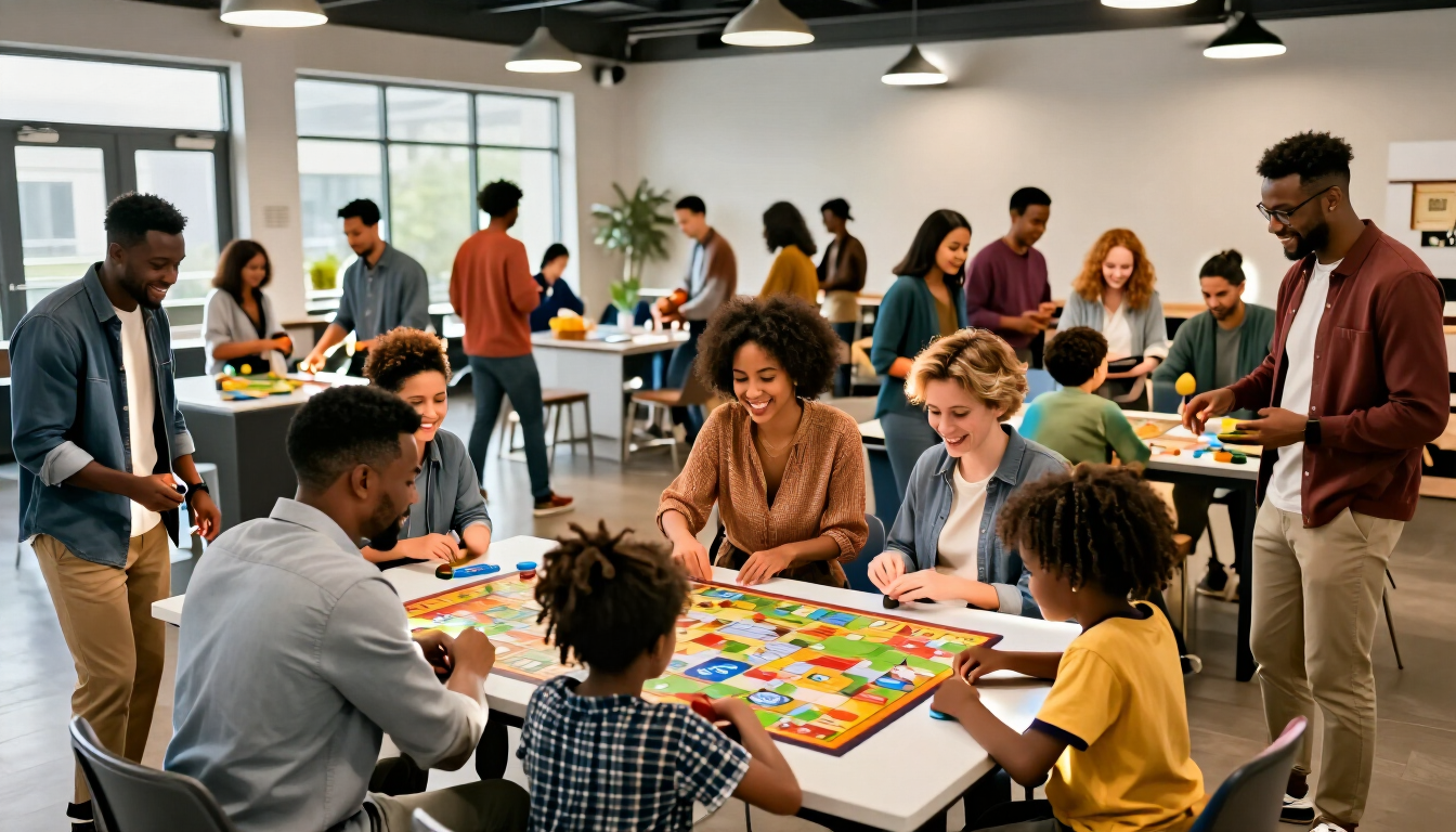 Personas disfrutando una actividad recreativa en un salón de eventos