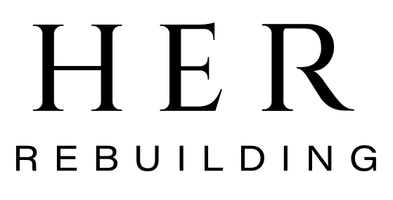 HER REBUILDING logo in black serif and sans-serif text on a white background