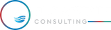 Consulting logo with blue circular wave icon and gray text accented by a red line