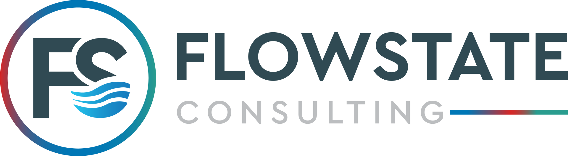 Flowstate Consulting logo with teal and gray lettering and a circular FS icon