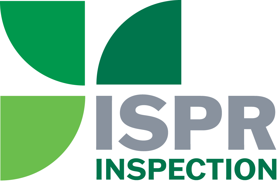 Logo avec un motif de trèfle à quatre feuilles et les mots « ISPR INSPECTION » en gris et vert.