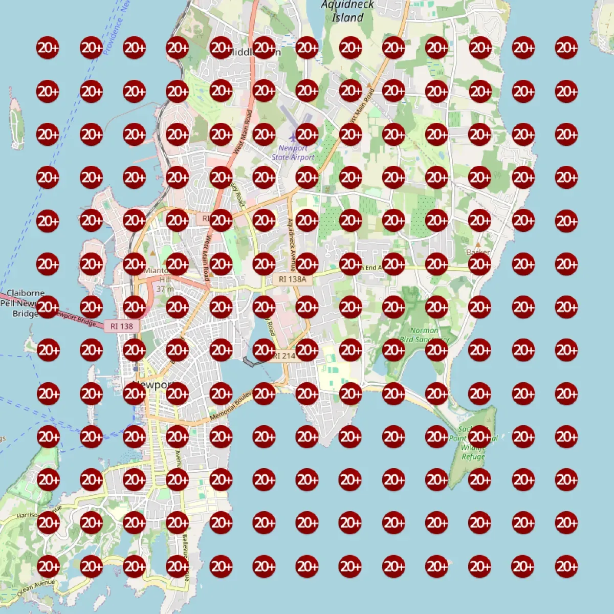 Local ranking map showing lower visibility across the area