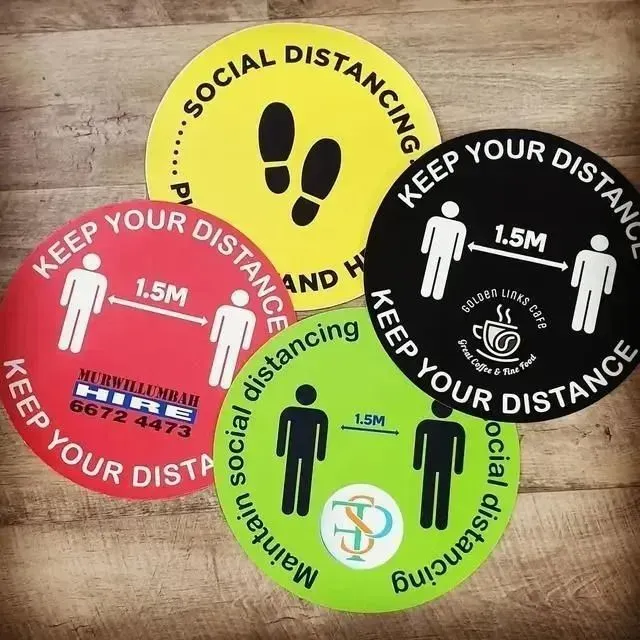 Three Circular Social Distancing Floor Signs in Red — Fresh Print Signs In South Murwillumbah, NSW