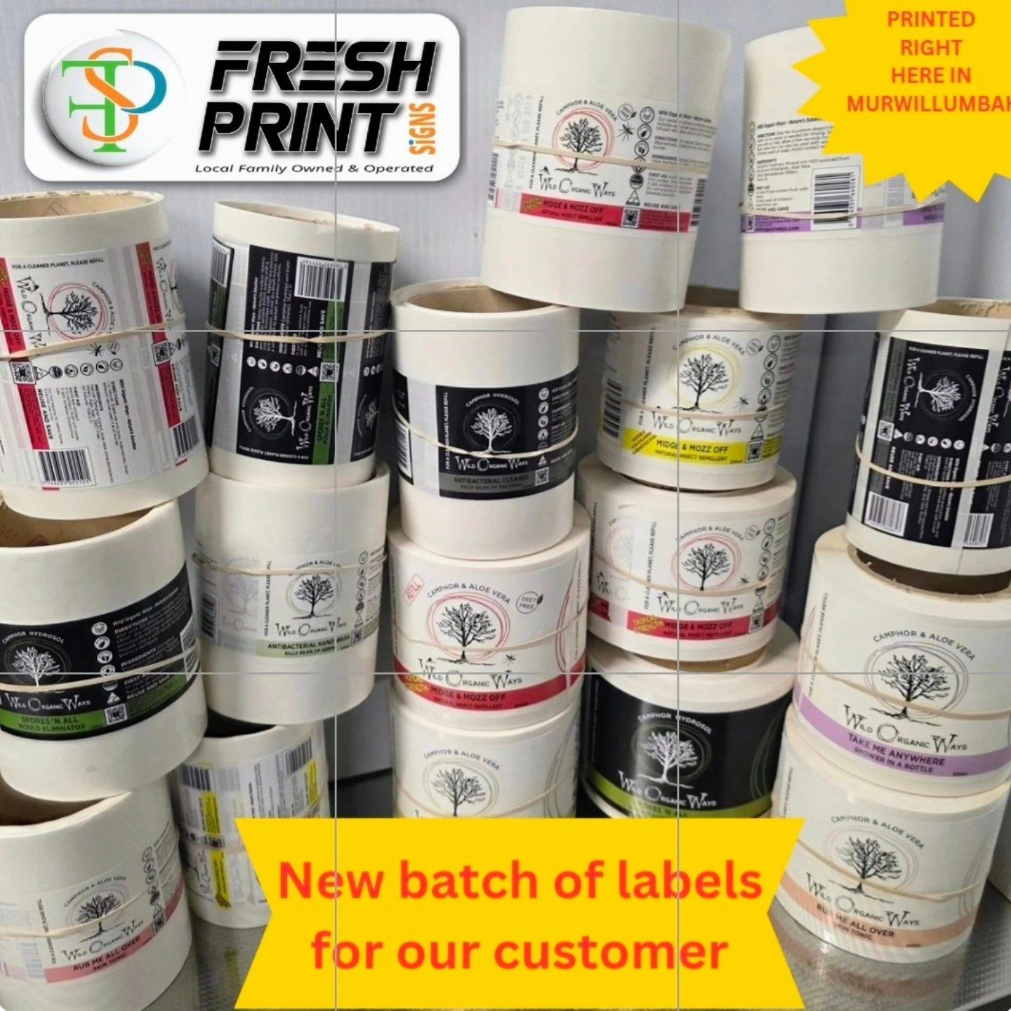 Assorted Printed Label Rolls With Fresh Print Logo — Fresh Print Signs In South Murwillumbah, NSW