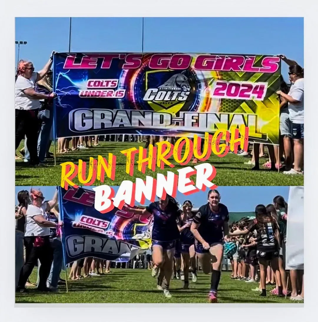 Runners Holding a let’s Go Girls Grand Final Run-through Banner — Fresh Print Signs In South Murwillumbah, NSW