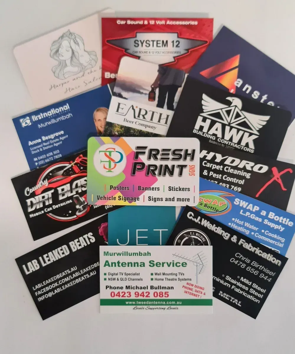 Assorted Colorful Business Cards Fanned Out — Fresh Print Signs In South Murwillumbah, NSW