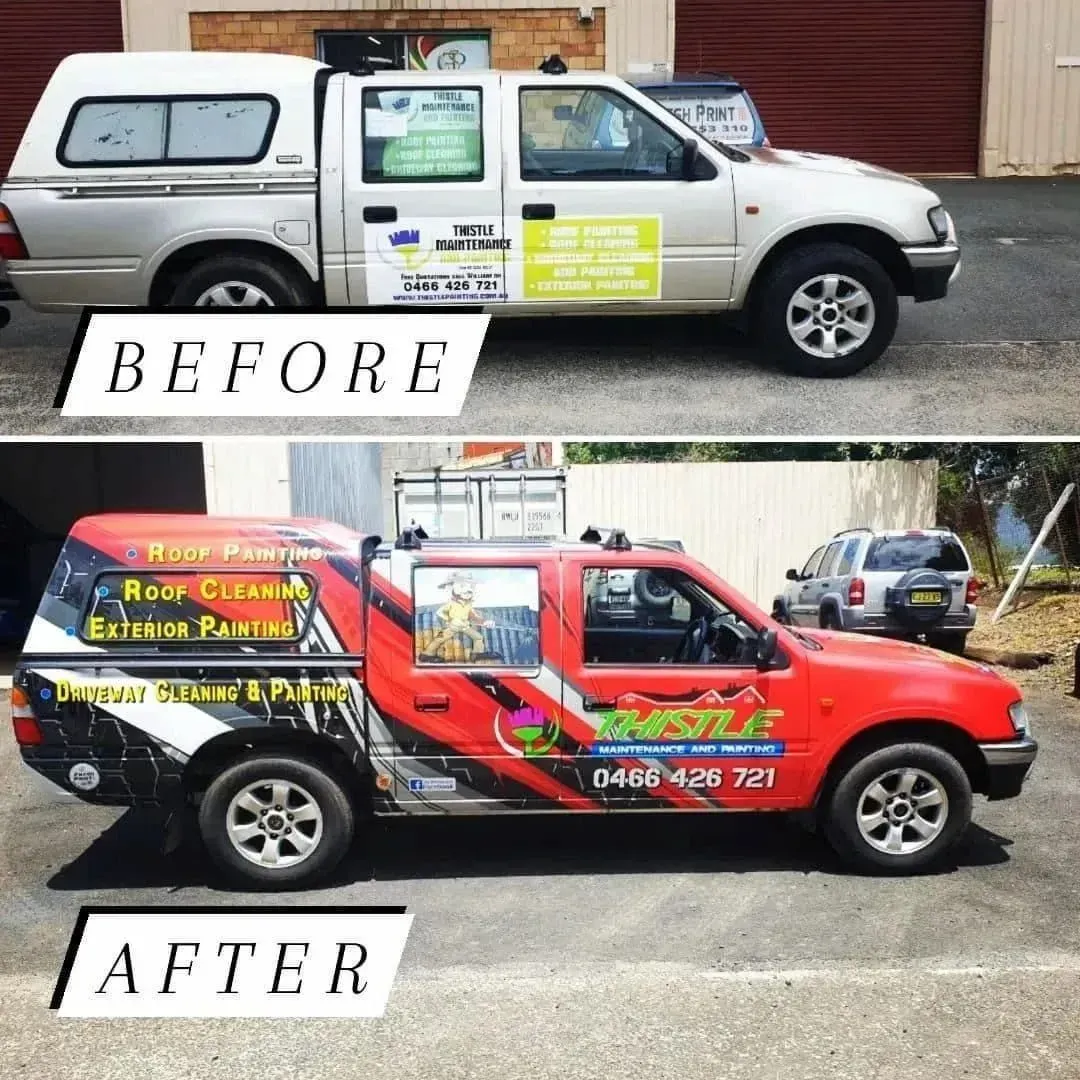 Before-and-after Photos of a White Work Ute — Fresh Print Signs In South Murwillumbah, NSW