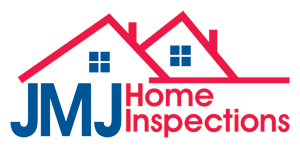 The JMJ Home Inspections logo features dark blue text with a red house outline containing two blue square windows.