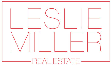 Leslie Miller Real Estate logo in thin red outlined text on white background