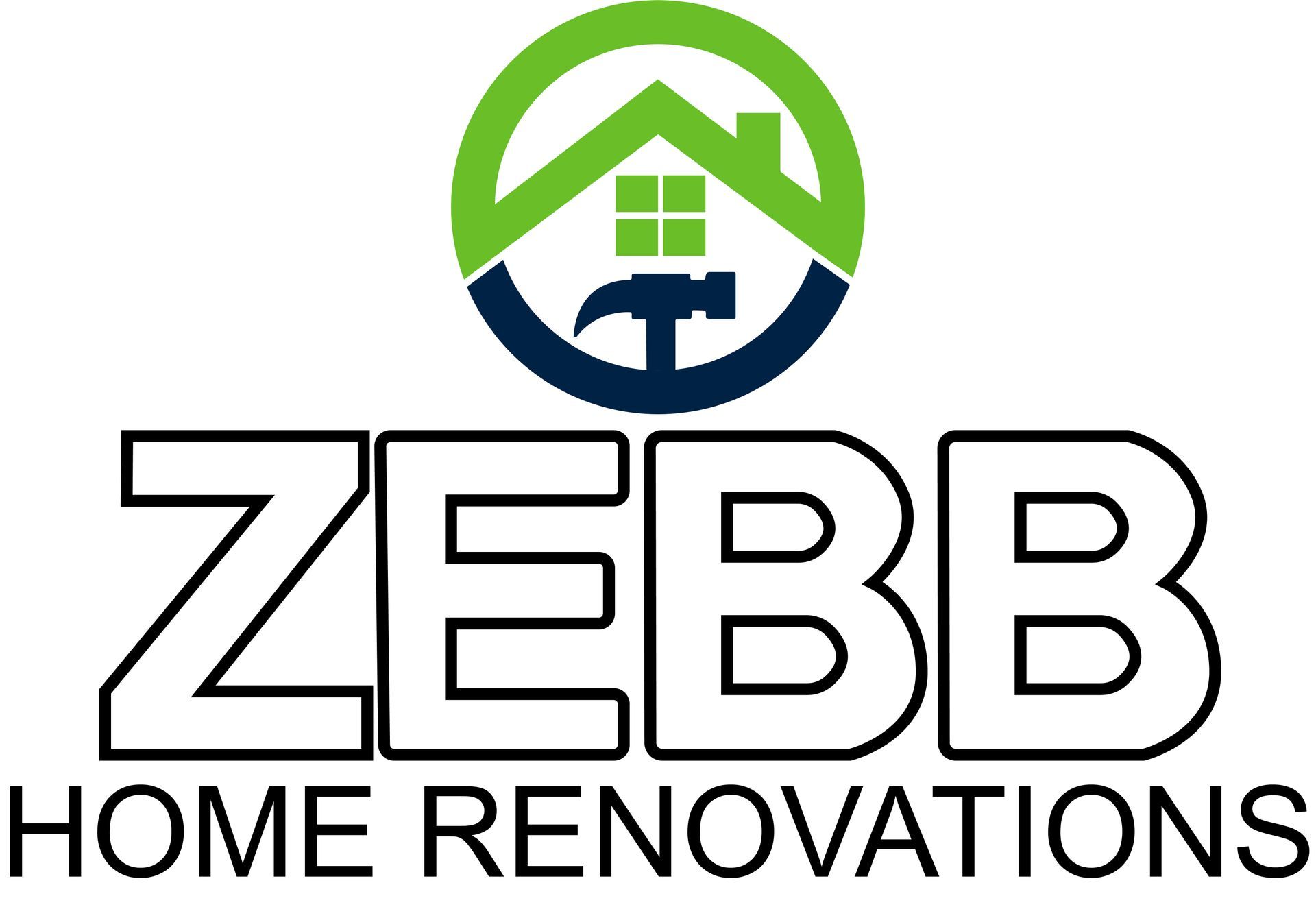 a logo for zebb home renovations with a house and a hammer .