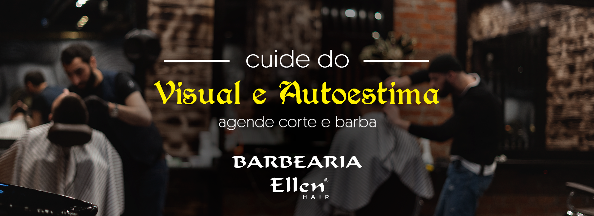 Anúncio sobre a barbearia. O texto promove o autocuidado e o agendamento de corte e barba no salão.