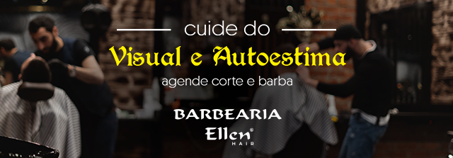 Anúncio sobre a barbearia. O texto promove o autocuidado e o agendamento de corte e barba no salão.